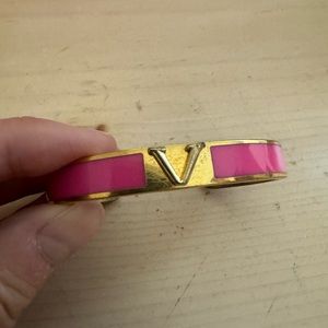 Pink and Gold “V” Initial bangal bracelet